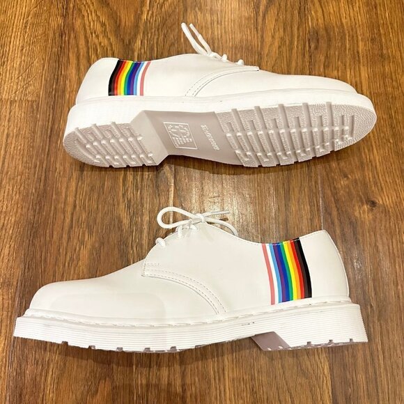 Dr. Martens White Oxfords with Rainbow Detail NWOT
